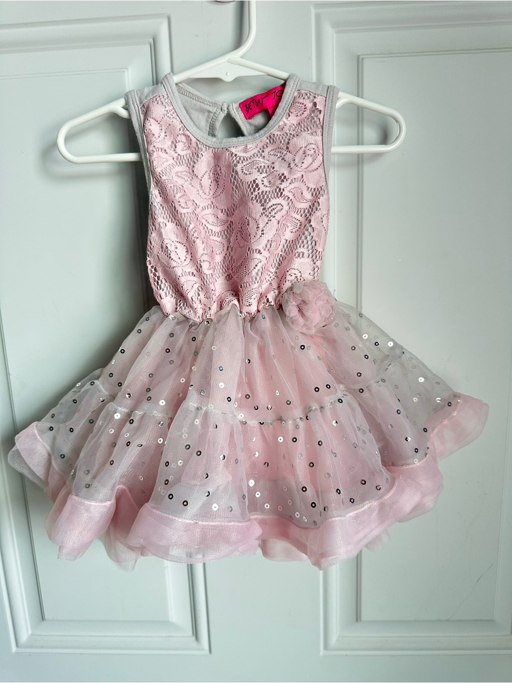 Betsey Johnson Pink & Gray Lace & Sequin Tulle Tutu Dress Size 12 Months